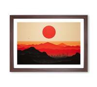 Japanese Sunset Minimalism Framed Print | A2 Walnut Framed Wall Art | Ready to Hang | Minimalist Landscape Picture | Living Room Bedroom Lounge Office