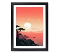 Japanese Sunset Minimalism No.2 Framed Print | A2 Black Framed Wall Art | Ready to Hang | Minimalist Landscape Picture | Living Room Bedroom Lounge Office