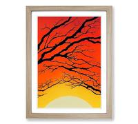 Japanese Sunset Ornament Framed Wall Art Print A2 Oak
