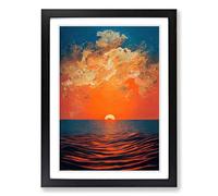Japanese Sunset Painted Framed Print | A2 Black Framed Wall Art | Ready to Hang | Asian Landscape Picture | Living Room Bedroom Lounge Office