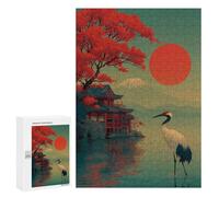 Japanese Sunset Scene with Crane Puzzle 1000 Teile Schwer Puzzle Spielzeug Lernspiel Impossible Herausforderungsspielzeug Für Erwachsene Kinder 300 PCS