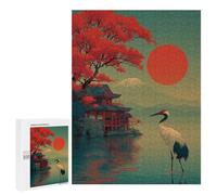 Japanese Sunset Scene with Crane Puzzle 1000 Teile Schwer Puzzle Spielzeug Lernspiel Impossible Herausforderungsspielzeug Für Erwachsene Kinder 500 PCS