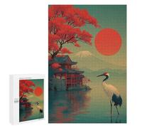 Japanese Sunset Scene with Crane Puzzle 1000 Teile Schwer Puzzle Spielzeug Lernspiel Impossible Herausforderungsspielzeug Für Erwachsene Kinder 1000 PCS