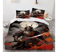 Japanese Super King Duvet Set, Samurai Duvet Cover, Anime Soft Bed Microfiber Duvet Sets, Full Moon 220x260cmDuvet Cover With Pillow Case