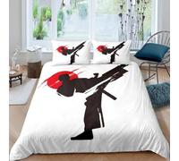 Japanese Super King Size Duvet Cover Sets Warrior Bedding Soft Microfiber Duvet Cover Super King 260x220 cm 3D Quilt Cover with Zipper Closure and 2 Pillowcases b.1261