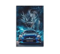 Japanese Supercar Fantasy Poster GT-R Blue Beast Vs Mythical Dragon Poster Decorative Painting Canvas Wall Posters And Art Picture Print Modern Family Bedroom Decor Posters 16x24inch(40x60cm)