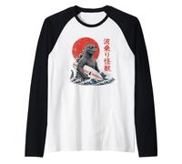 Japanese Surfing Monster Big Waves Japan Summer Beach Art Raglan Baseball Tee