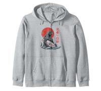 Japanese Surfing Monster Big Waves Japan Summer Beach Art Zip Hoodie