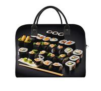 Japanese Sushi Black Laptop Tote Bag Casual Travel Handbag Multi Pocket Shoulder Bags for Work Travel