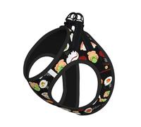 Japanese Sushi Black Print Adjustable Harness Leash Set For Cats And Dogs, Soft Breathable Kitten Puppy Mesh Vest With Reflective Design, Escape-Proof Lead For Small Pets Walking Training