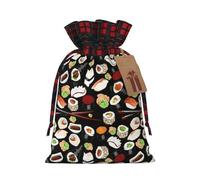 Japanese Sushi Black Print Christmas Drawstring Gift Bags For Xmas Wrapping Festive Packaging Goodie Bags