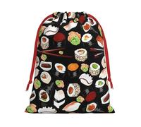 Japanese Sushi Black Print Gift Reusable Drawstring Bag Holiday Party Decor Daily Storage Celebrations Pouch