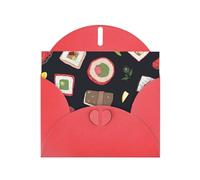 Japanese Sushi Black Print Shimmer Blank Greeting Cards with Envelopes, Elegant DIY Invitations,Thank You Notes