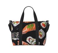 Japanese Sushi Black Print Travel Duffel Bag, Lightweight Water-Resistant Weekender Spacious Gym & Travel Bag for Men, Women & Teens