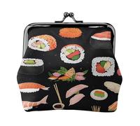 Japanese Sushi Black - Print Women's Compact Coin Purse with Lock Waterproof for Travel Gifts