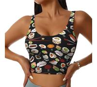 Japanese Sushi Black Print Workout Tank Tops for Women Crop Tops Yoga Top Ladies Vest Sports Top Gym Vests L