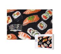 Japanese Sushi Black Printed 300 Pieces Jigsaw Puzzle with Storage Box, Wooden Puzzle for Adults and Kids, Family Fun Decorative Game, 40x28 CM