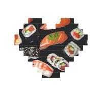 Japanese Sushi Black Printed Jigsaw Puzzle 10.8x12.8 CM, Heart-Shaped Puzzle Challenging Game for Adults Gifts, Family Fun Decorative Wall Decor
