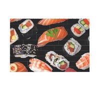 Japanese Sushi Black Printed Jigsaw Puzzle 14.4x9.8 CM, Rectangular Puzzle Challenging Game for Adults Gifts, Family Fun Decorative Wall Decor