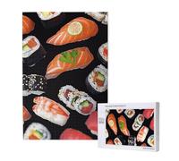 Japanese Sushi Black Printed Jigsaw Puzzle with Storage Box, Wooden Puzzle for Adults and Kids, 1000 Pieces Family Fun Decorative Game