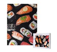Japanese Sushi Black Printed Jigsaw Puzzle with Storage Box, Wooden Puzzle for Adults and Kids, 500 Pieces Family Fun Decorative Game
