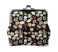 Japanese Sushi Black Printing Lightweight Minimalist Wallet, Compact Coin Pouch for Gym Visits and Errands
