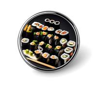 Japanese Sushi Black Round Badge Personalized Metal Lapel Pin Badges Fit Clothing Bags Hat Humorous Printed Brooch Badge Party Decorations Accessories for Men Women