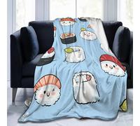 Japanese Sushi Blanket 100 x 150 cm Blue Flannel Fluffy Fleece Blankets for Kids, Soft Lightweight Warm Throw Blanket for Bed Sofa and Couch A-1379