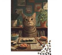Japanese Sushi Cat Jigsaw Puzzles Puzzle for Adults Kids. 1000 Pieces Impossible Challenge Toy Educational Games Home Decoration for Educational Games Gifts 52x38cm/1000pcs