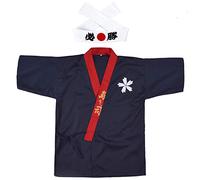 Japanese Sushi Chef Coat Uniforms Kimono for Unisex White Certain Victory Headband, Navy Blue(wafu), S (Asia M)