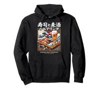 Japanese Sushi Craft Beer Pairing Retro Wave Graphic Pullover Hoodie