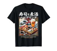 Japanese Sushi Craft Beer Pairing Retro Wave Graphic T-Shirt