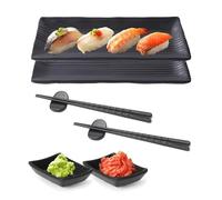Japanese Sushi Crockery Set, 8 Pieces, Sushi Plate, Japanese Sushi Plate, with 2 Plates, 2 Dip Plates, 2 Pairs of Chopsticks, 2 Chopstick Rests, for Families, Restaurants and Hotels