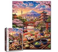Japanese Sushi Jigsaw Puzzles for Adults 1000 Pieces Mount Fuji Cherry Blossoms Puzzle 20 x 27 Inches Japan Landscape Puzzles Wall Decor DIY Craft Art Perfect for Game Nights