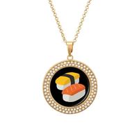 Japanese Sushi Novelty Necklace Round Pendant Diamond Jewelry Gifts For Men Women Golden-style-1