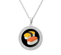 Japanese Sushi Novelty Necklace Round Pendant Diamond Jewelry Gifts For Men Women Silver-style-1