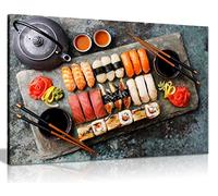 Japanese Sushi Rolls Restaurant Food Canvas Wall Art Picture Print (24X16)