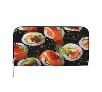 Japanese Sushi Shrimp Leather Wallet For Women Girl, Zip Around Credit Card Holder Long Pu Wallet Clutch Purse Waterproof Travel Handbag