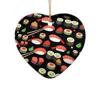 Japanese sushi shrimp Print Ceramic Star Heart Shaped Ornaments Christmas Tree Hanging Xmas Pendants Decor