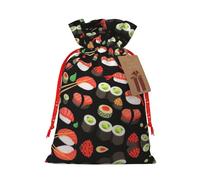 Japanese Sushi Shrimp Print Christmas Gift Bag,Storage Sack With Tags,Reusable Christmas Gift Package Bag