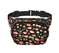 Japanese sushi shrimp Print Square Waist Purse Double Layer Fanny BagTrendy Travel Waist Bag for Men and Women, Black, One Size