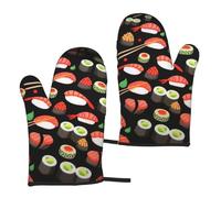 Japanese Sushi Shrimp Print Waterproof Oven Mitts Versatile Size 5.9 X 11in Non Slip Bbq Gloves For Kitchen
