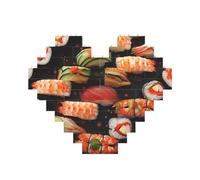 Japanese sushi shrimp Printed Jigsaw Puzzle 10.8x12.8 CM, Heart-Shaped Puzzle Challenging Game for Adults, Fun Decorative Wall Decor