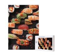 Japanese sushi shrimp Printed Jigsaw Puzzle with Storage Box, Wooden Puzzle for Adults and Kids, 300 Pieces Family Fun Decorative Game