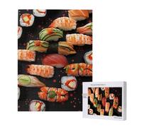 Japanese sushi shrimp Printed Jigsaw Puzzle with Storage Box, Wooden Puzzle for Adults and Kids, 500 Pieces Family Fun Decorative Game