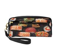 Japanese Sushi Shrimp Printed Makeup Bag for Women Travel PU Leather Cosmetic Bag with Wristlet Toiletry Bag