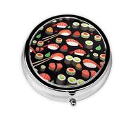 Japanese Sushi Shrimp This Small, Round, Three-Compartment Travel Pill Box is Perfect for Storing Daily medications, Vitamins, and on-The-go.