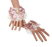 Japanese Sweet Hand Wrist Cuffs Double Layer Floral Lace Bowknot Wristband Imitation Pearl Chain Jewelry Maid Tea Party Cosplay Hand Sleeves Floral Lace Wristband