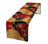 Japanese Table Runner, Asian Chinese Luxury Red Black Gold Bamboo Leaves Print Tabletop Cloth for Dining Table Holiday Party Decorations Oriental Decor, 13x70inch