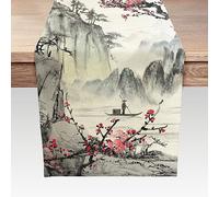 Japanese Table Runner, Cherry Blossom Asian Anime Nature Landscape Aesthetic Kitchen Dining Table Runners for Indoor Outdoor Home Party Holiday Decor 13X72Inch